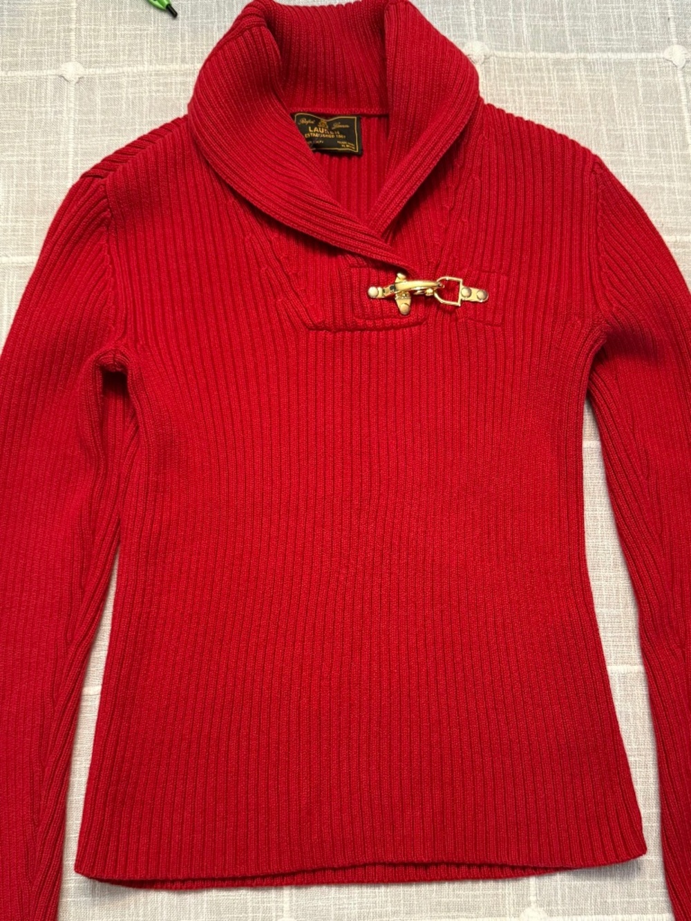 Ralph Lauren Y2K Ribbed Cotton Shawl Collar Knit Top Sweater - size small - Picture 2 of 5